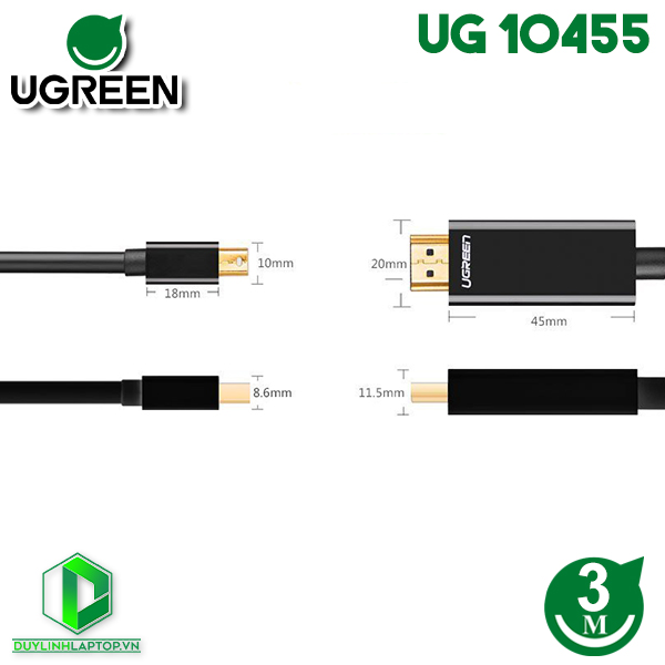 Cáp Mini Displayport to HDMI dài 3m hỗ trợ 4K 2K Ugreen 10455