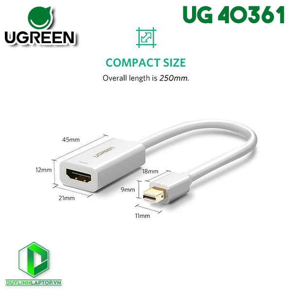 Cáp chuyển Mini Displayport to HDMI ( âm ) hỗ trợ 4k Ugreen 40361