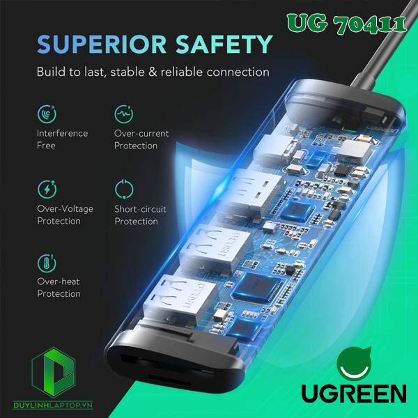 Cáp chuyển đổi USB Type C to HDMI, USB 3.0, đọc thẻ SD-TF, hỗ trợ sạc USB Type C Ugreen 70411 - 13