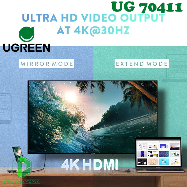 Cáp chuyển đổi USB Type C to HDMI, USB 3.0, đọc thẻ SD-TF, hỗ trợ sạc USB Type C Ugreen 70411 - 2