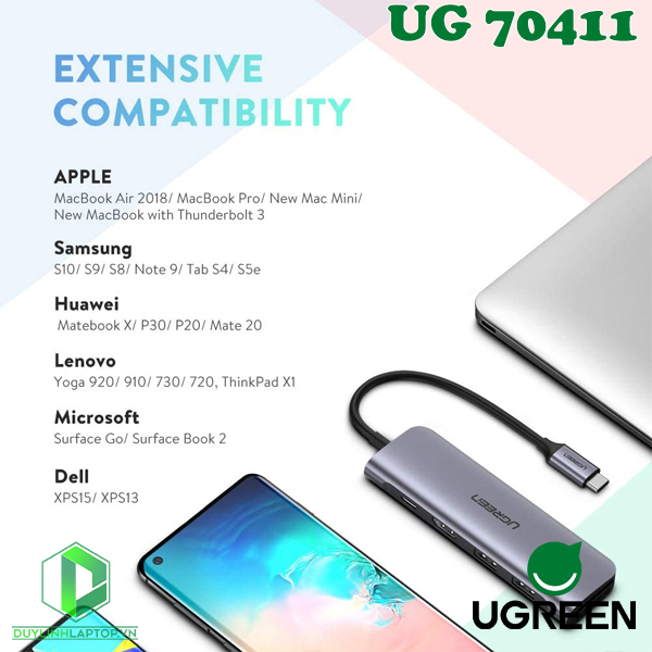 Cáp chuyển đổi USB Type C to HDMI, USB 3.0, đọc thẻ SD-TF, hỗ trợ sạc USB Type C Ugreen 70411 - 4