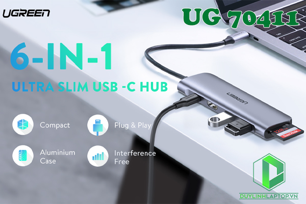 Cáp chuyển đổi USB Type C to HDMI, USB 3.0, đọc thẻ SD-TF, hỗ trợ sạc USB Type C Ugreen 70411 - 7