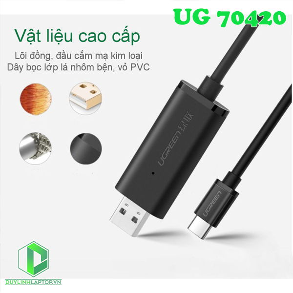 Cáp truyền dữ liệu USB 2.0 to USB Type C dài 2m Ugreen 70420