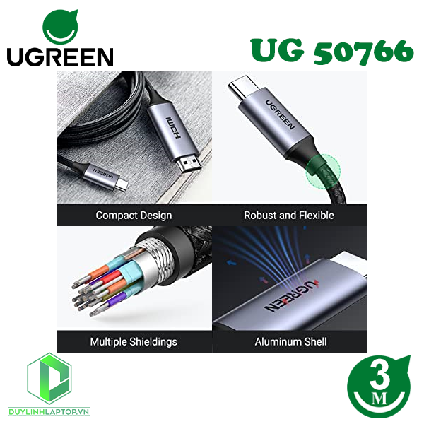 Cáp chuyển đổi USB Type C to HDMI dài 3m Ugreen 50766 hỗ trợ 4K@60Hz