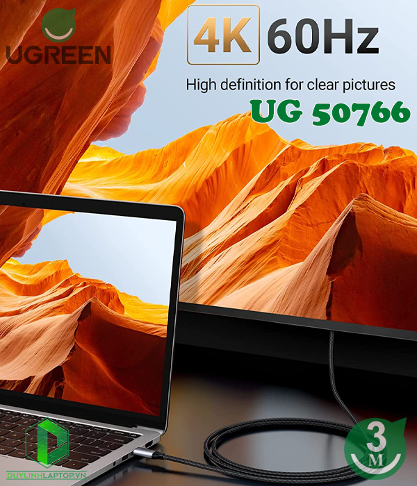 Cáp chuyển đổi USB Type C to HDMI dài 3m Ugreen 50766 hỗ trợ 4K@60Hz