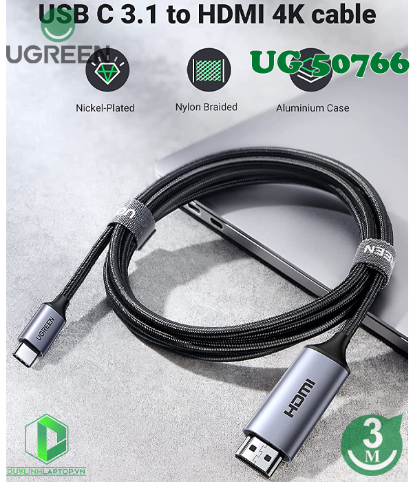 Cáp chuyển đổi USB Type C to HDMI dài 3m Ugreen 50766 hỗ trợ 4K@60Hz