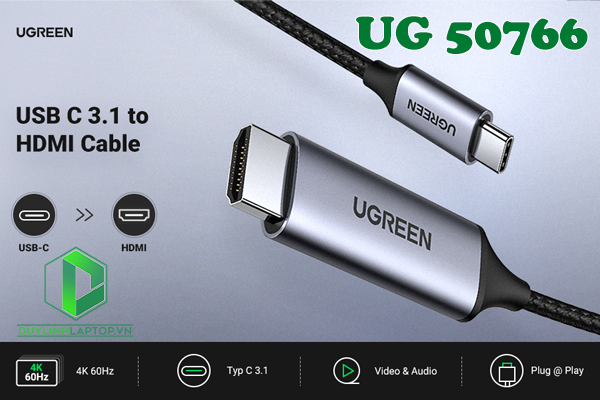 Cáp chuyển đổi USB Type C to HDMI dài 3m Ugreen 50766 hỗ trợ 4K@60Hz