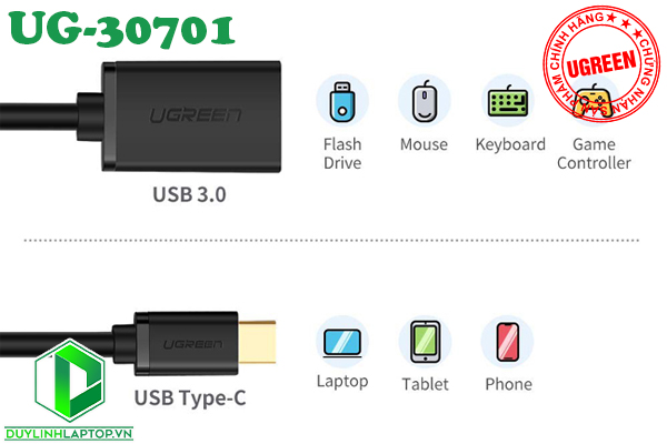 Cáp OTG USB Type C to USB 3.0 chính hãng UGREEN UG-30701