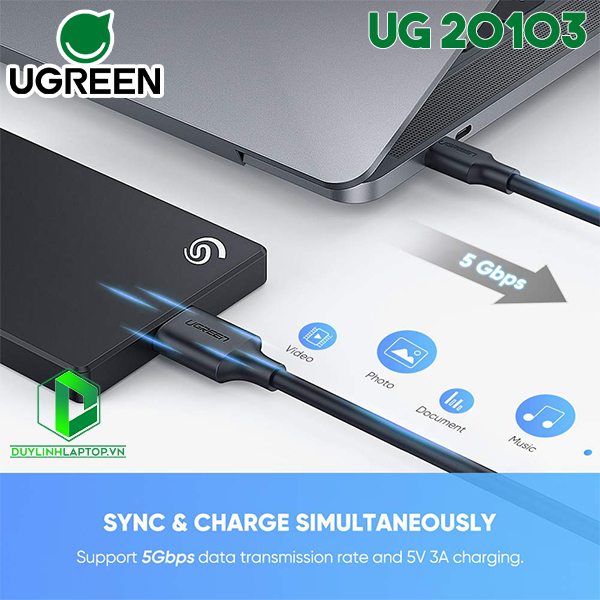 Cáp chuyển USB Type C to Micro USB 3.0 dài 1m Ugreen 20103