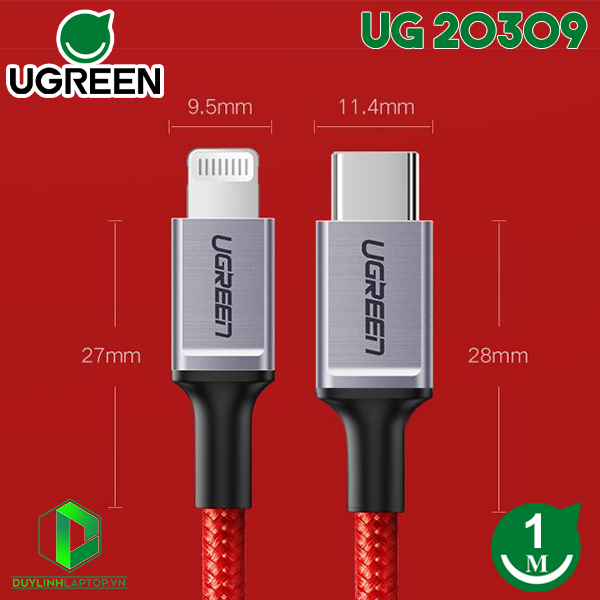 Cáp USB Type C to Lightning dài 1m có chip Ugreen 20309