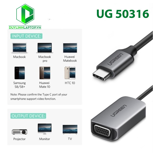 Cáp chuyển USB Type C to VGA hỗ trợ Full HD 1080P Ugreen 50316