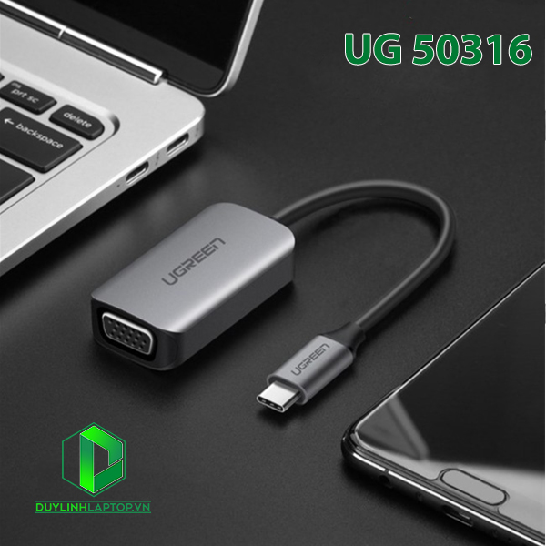 Cáp chuyển USB Type C to VGA hỗ trợ Full HD 1080P Ugreen 50316