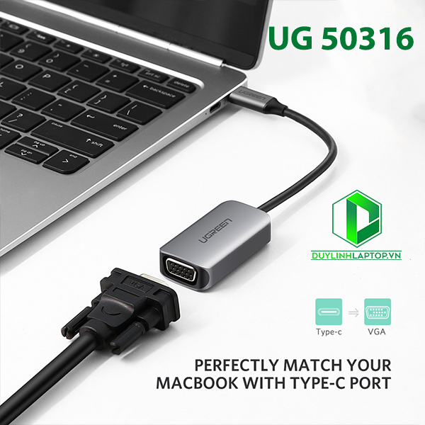 Cáp chuyển USB Type C to VGA hỗ trợ Full HD 1080P Ugreen 50316