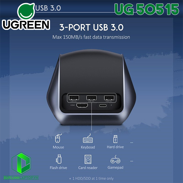 Dock USB Type C to HDMI, USB 3.0 hỗ trợ nguồn USB C Ugreen 50515