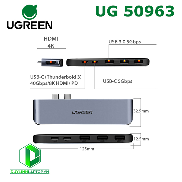 Cáp chuyển đa năng USB Type C to HDMI, USB 3.0, hỗ trợ sạc PD Ugreen 50963