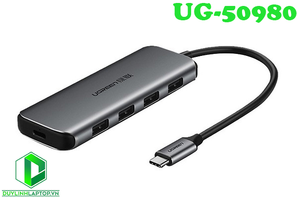 Bộ chia USB Type C ra 4 cổng USB 3.0 hỗ trợ nguồn phụ Ugreen 50980 chính hãng