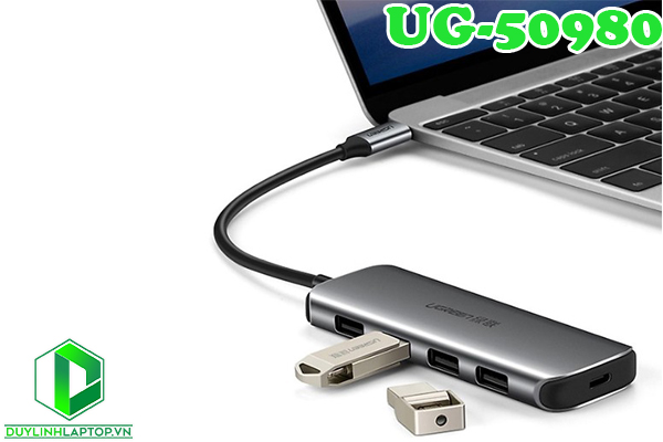 Bộ chia USB Type C ra 4 cổng USB 3.0 hỗ trợ nguồn phụ Ugreen 50980 chính hãng