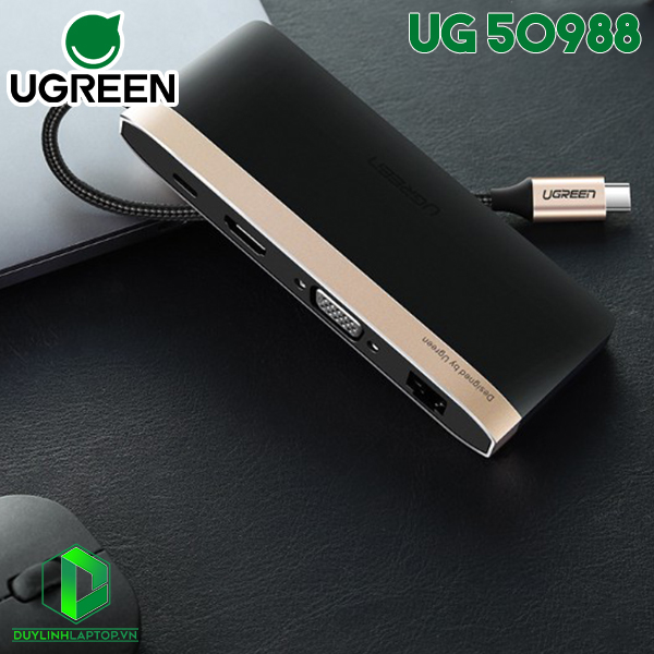 Cáp USB Type C to HDMI, VGA, USB 3.0, Lan, SD/TF, hỗ trợ sạc USB C Ugreen 50988