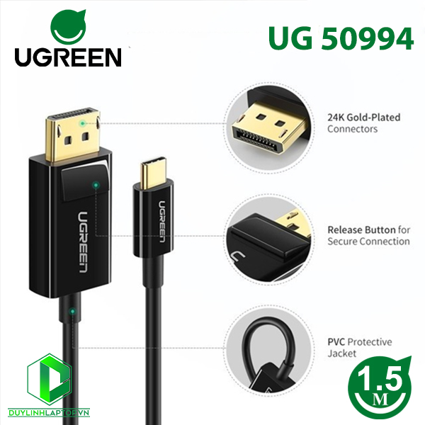 Dây Cáp USB Type C to Displaypport dài 1,5m hỗ trợ 4K 2K Ugreen 50994