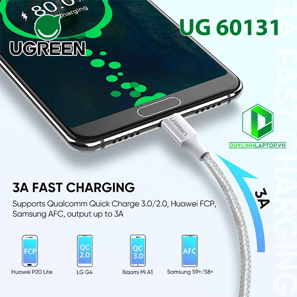 Cáp USB Type C to USB 2.0 dài 1m bện nylon Ugreen 60131