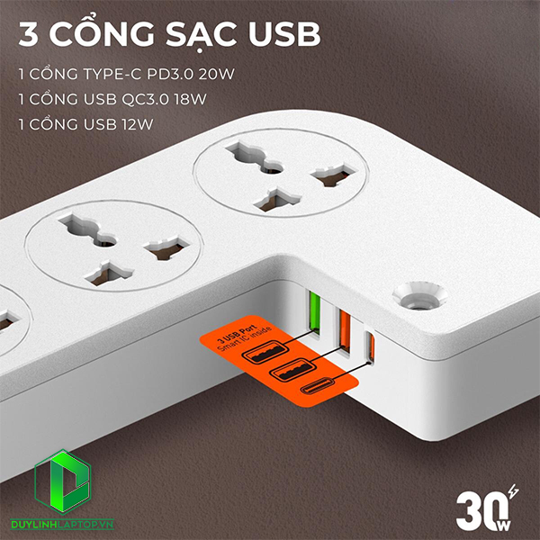 Ổ cắm điện đa năng có sạc không dây LDNIO SN5311W - 5 chân cắm 3 chấu + 03 cổng USB - kèm box đi dây
