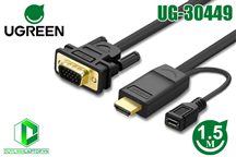 Cáp chuyển đổi HDMI to VGA dài 1,5m Ugreen 30449 hỗ trợ nguồn phụ