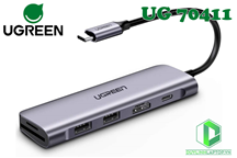 Cáp chuyển đổi USB Type C 6 in 1 Ugreen 70411 - USB Type C to HDMI, USB 3.0, đọc thẻ SD/TF, hỗ trợ sạc USB Type C