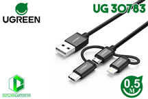 Cáp sạc 3 trong 1 Micro USB/ USB Type C/ Lightning dài 0,5m Ugreen 30783