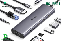 Hub USB Type C 10 in 1 to HDMI 4K, VGA, USB 3.0, Lan RJ45, SD/TF, 3.5mm, PD 100W Ugreen 15601