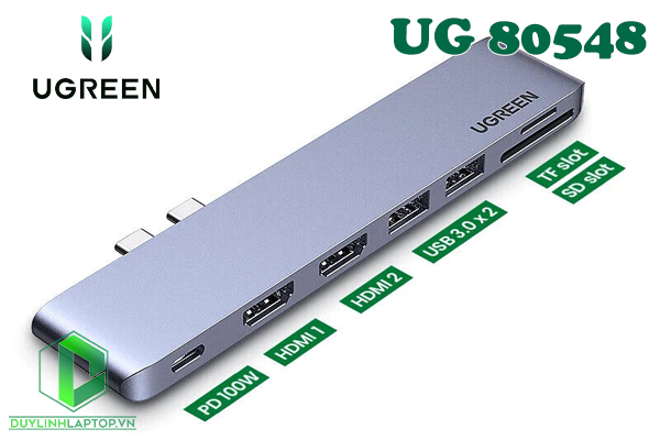 Hub USB Type C to 2 HDMI, USB 3.0, đọc thẻ SD/TF hỗ trợ sạc USB Type C Ugreen 80548