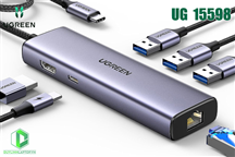 Hub USB Type Type C 6 trong 1 to HDMI, USB 3.0, Lan RJ45, PD 100W Ugreen 15598