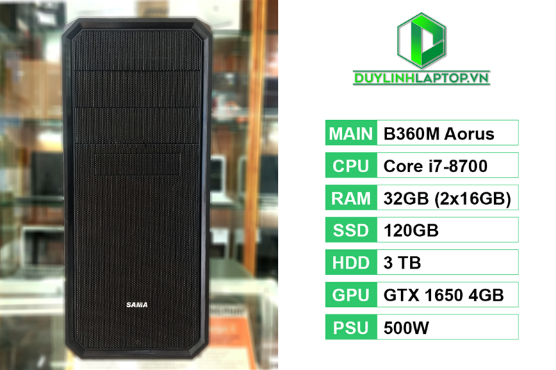 PC Gaming | B360M | i7-8700 | RAM 32GB | GTX 1650 4GB | SSD 120GB + HDD 3TB | Huntkey 500W | Case SAMA